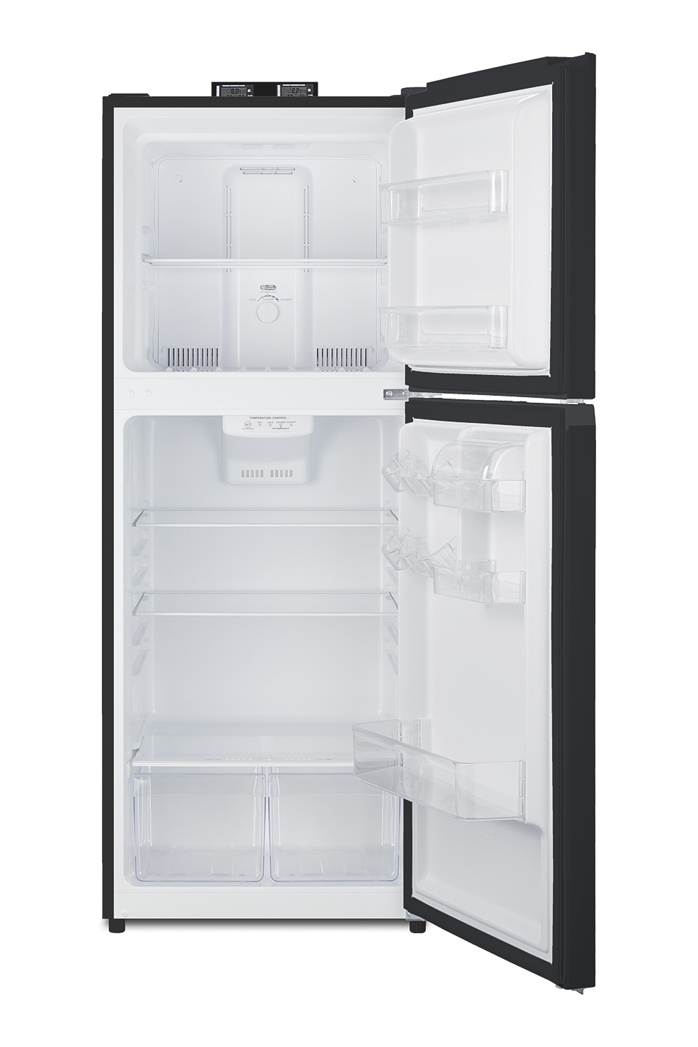 10.1 cu.ft. break room refrigerator-freezer in black with NIST calibrated alarm/thermometers, frost-free operation